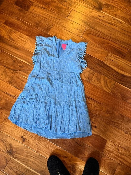 Lilly Pulitzer Light Blue Pom-Trim Tiered V-Neck Dress, sz 6, VGUC - Picture 3 of 7